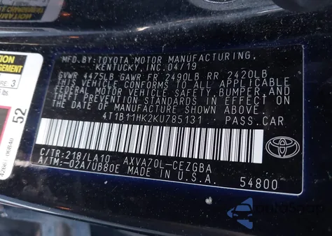 2019 Toyota Camry Xle from USA, damaged, VIN 4T1B11HK2KU785131
